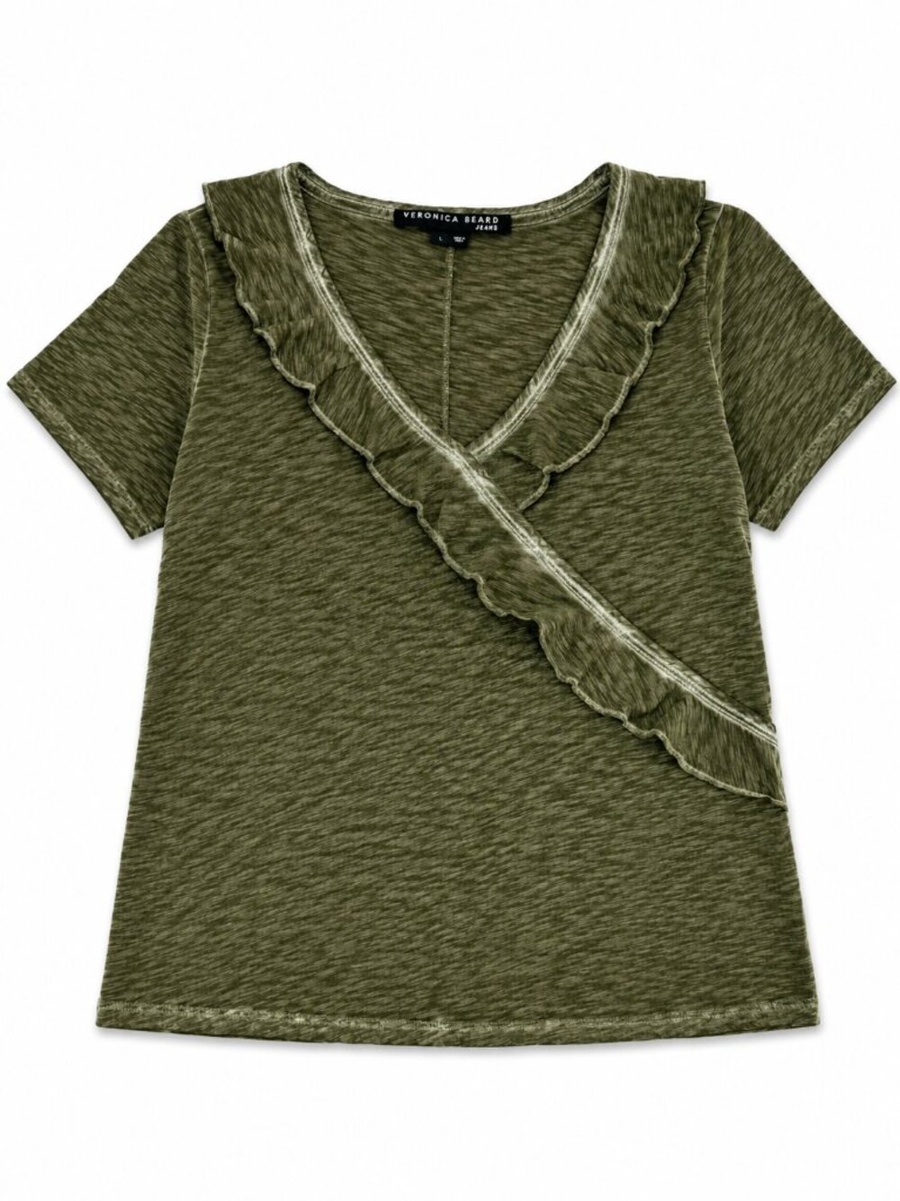 Veronica Beard Ruffle Tee Luxe Pima Cotton Top Size L